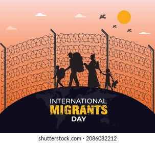 World Refugee day concept Vector Illustration. World refugee day Template for background, banner, card, poster. refugee families near the fence- International Migrants Day concept.