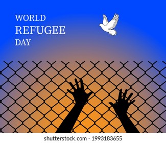 world refugee day . freedom concept with barbed wire fence . vector  illustration art as a poster banner template .