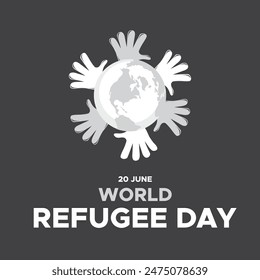 World Refugee Day. refugee day held on 20 june. hands and world map illustration, eps file.