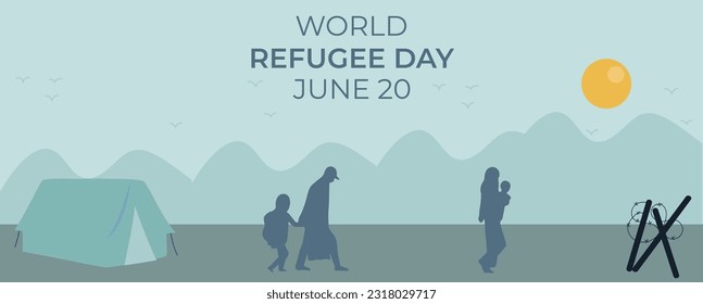 World Refugee Day horizontal banner template vector illustration.