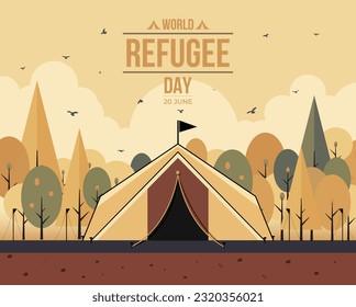 Illustration zum Weltflüchtlingstag. Vektorgrafik für ein Zelt für Flüchtlinge.