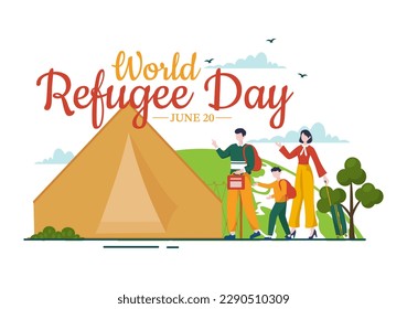 World Refugee Day on 20 June Vector Illustration with Immigration Family and Their Kids Walking Seek Home in Flat Hand Drawn Wire Fence Templates