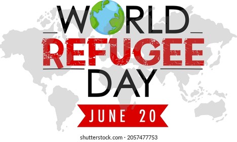 World Refugee Day on June 20 banner with world map background illustration