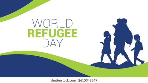 World Refugee Day. People, Women, children, old people go with their things. Vector post, Banner, vector design illustration