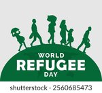 World Refugee Day with silhouette of refugees with children, Social media post design for World Refugee Day