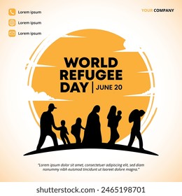 World Refugee Day with silhouette of refugees with children