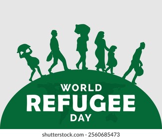 World Refugee Day with silhouette of refugees with children, Social media post design for World Refugee Day