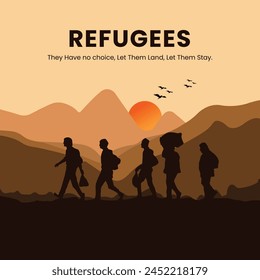 World Refugee Day, Social media post, illustrations, poster, banner, migrant, awareness, June 20, human rights, immigration, template, december 18, International migrants day, refugee camp, families