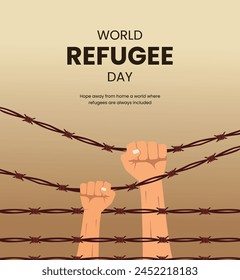 World Refugee Day, Social media post, illustrations, poster, banner, migrant, awareness, June 20, human rights, immigration, template, december 18, International migrants day, refugee camp, families