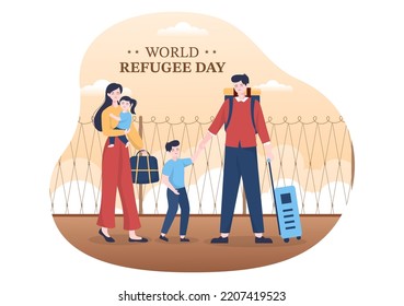 World Refugee Day Template Hand Drawn Cartoon Flat Illustration with Hands, Family and Climb Barbed Wire Fence to Immigrate to Save Place