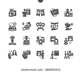 World Religion Day 17th January. World religions in hand. Islam, Judaism, Taoism, Buddhism, Hinduism. Calendar. Seventeenth of january. Holiday. Vector Solid Icons. Simple Pictogram