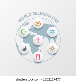 World religion day background with religion symbol icon
