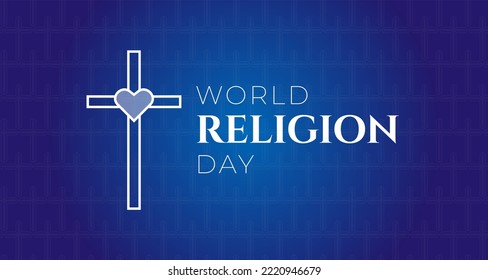World Religion Day Blue Background Illustration Banner with Christian Cross