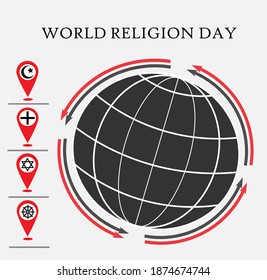 World religion day concept. Symbols of world religions: Islam, Christianity, Judaism, Buddhism