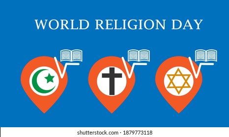 World Religion Day Concept. Symbols Of Three Abrahamic Or Semitic Religions:  Islamic, Christian, Jewish.  They Are Revelatory Religions.