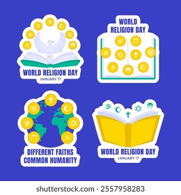 World Religion Day Flat Style Templates for Social Media Label