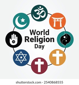  Icono del Día Mundial de la Religión . con símbolos religiosos Vector