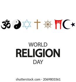 World Religion Day With Icons And Symbols, Vector Art Illustration.