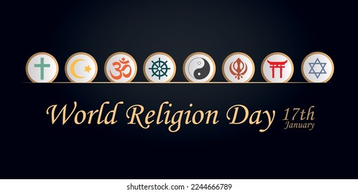 World Religion Day  January 17 
Icons different religions dark background 