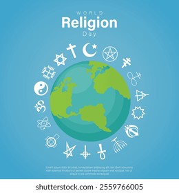 World religion day, sign of different faiths, concept of peace and unity, vector template design