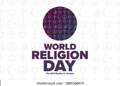 World Religion Day. The third Sunday in January. Holiday concept. Template for background, banner, card, poster with text inscription. Vector EPS10 illustration