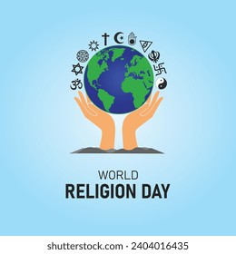 World Religion Day. Third Sunday in January. Holiday concept. Template for background with banner, poster and card. vector illustration. Flat design. 