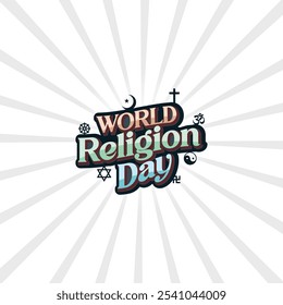 Ilustração vetorial do Dia Mundial da Religião com tipografia e ícones religiosos para celebrar o Dia Mundial da Religião . Ideia criativa com fundo para Banner, cartaz, cartão e design de panfleto.