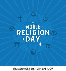 Ilustração vetorial do Dia Mundial da Religião com tipografia e ícones religiosos para celebrar o Dia Mundial da Religião . Ideia criativa com fundo para Banner, cartaz, cartão e design de panfleto.