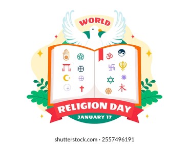 World Religion Day Vector Illustration on 17 January with Symbol Icons of Different Religions to Unity and Respect Among All Beliefs in a Background