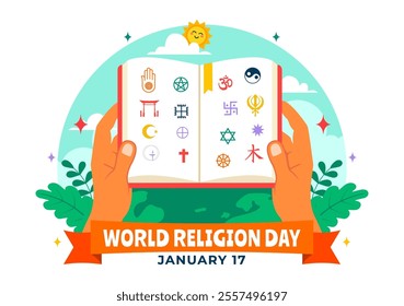 World Religion Day Vector Illustration on 17 January with Symbol Icons of Different Religions to Unity and Respect Among All Beliefs in a Background