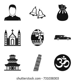 World religion icons set. Simple set of 9 world religion vector icons for web isolated on white background