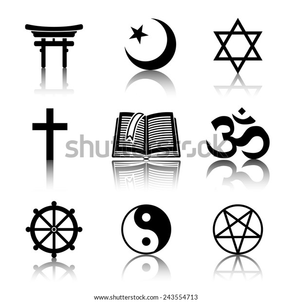 World Religion Monochrome Symbols Set Reflections Stock Vector (Royalty ...