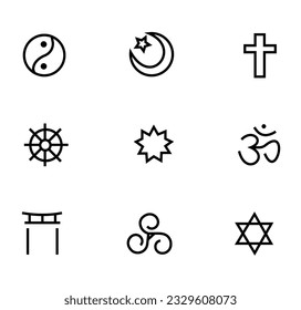 World religion symbols. Christianity, Islam, Hinduism, Buddhism, Judaism, Taoism, Shintoism, Bahaism and Druidism icon vector illustration. 