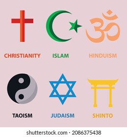 World religion symbols colored. Signs of major religious groups and religions. 