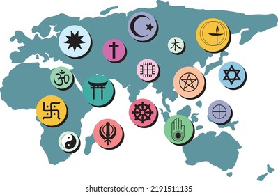 World religion symbols concept illustration