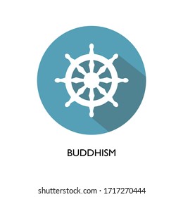 World religion symbols. Signs of major religious groups and religions. Dharmachakra / Wheel of Dharma - a symbol of Buddhism and Hinduism