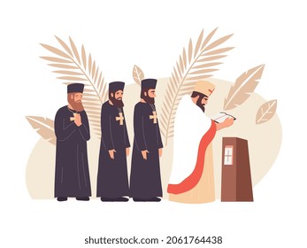 World religions flat composition with characters of christian members of church vector illustration