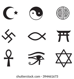 World religions symbols - icon set. Vector art.
