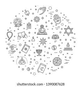 world religions symbols vector set of icons in circle