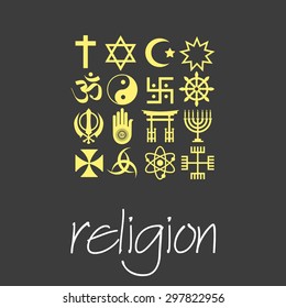 world religions symbols vector set of green icons  eps10