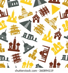 world religions types of temples icons seamless pattern eps10