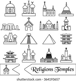 world religions types of temples outline icons  eps10