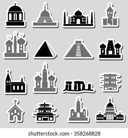 world religions types of temples stickers eps10
