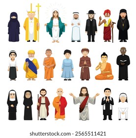 World Religious Costume Dress Characters Cartoon Set