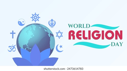 World religious day, campaign or celebration banner. Religious symbols around the earth