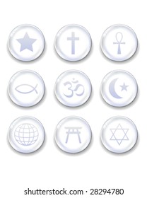 World religious icons on glass orb vector button set
