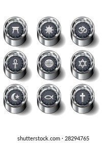 World religious icons on modern rubber vector button set