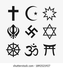 World Religious Symbols Set isolated on white background