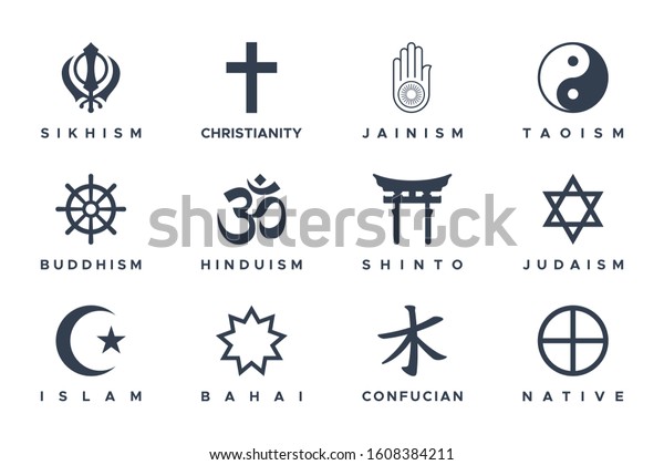 World Religious Symbols Set\
isolated on white background. Flat Vector Icon Design Template\
Element