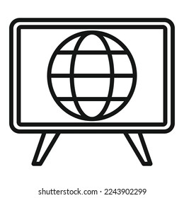 Vector de contorno de icono de reportaje mundial. Prensa televisión. Reportero de equipo